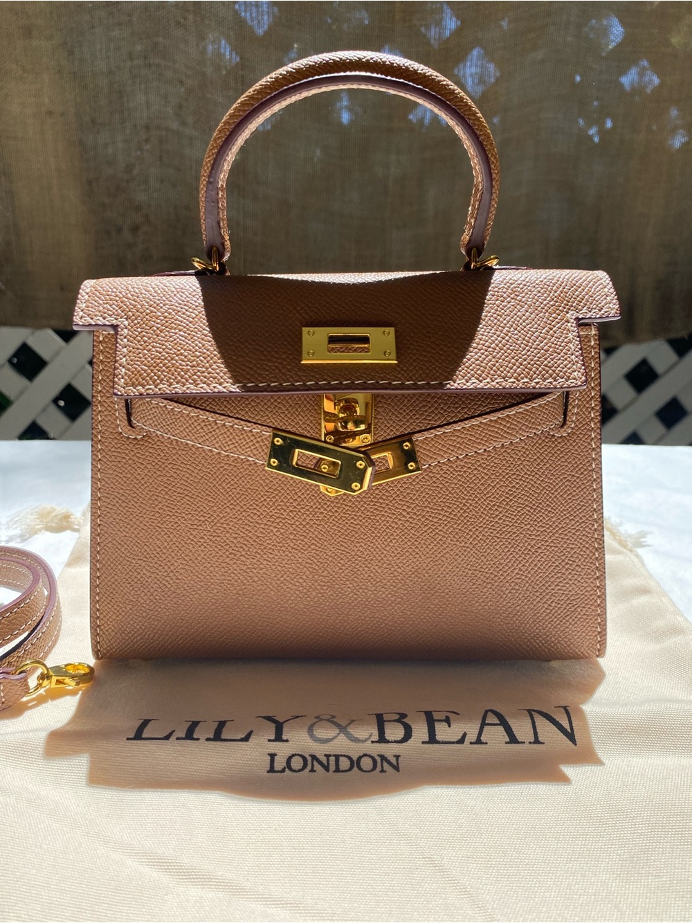 Lily & Bean Top-Handle Leather Tan Bag Kelly Style
